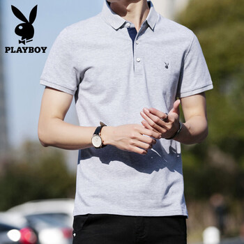花花公子（PLAYBOY） 短袖 男士T恤 1222灰色 XL，L，XXXL，XXL，M