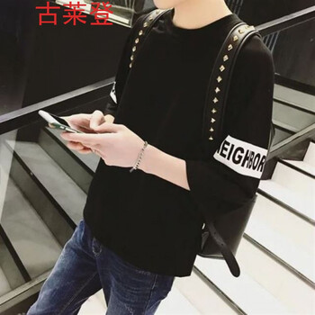 古萊登（GODLIKE） 七分袖 男士T恤 七分袖后英文黑色 