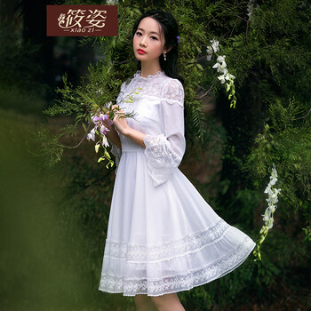 筱姿 純色 繡花，荷葉邊，蝴蝶結(jié) 連衣裙