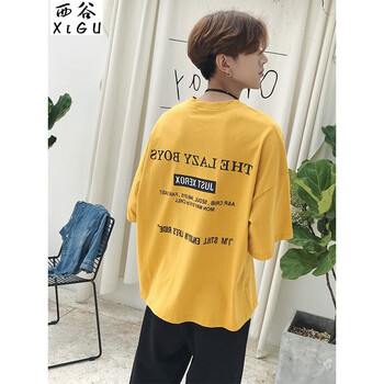 西谷（xigu） 五分袖 男士T恤 五分字母黃色 S，XL，L，XXL，M