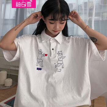 袖白雪 印花 短袖 T恤 女 翻領(lǐng)