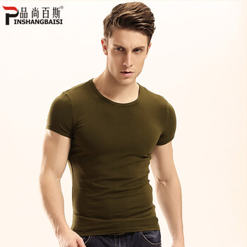 品尚百斯（PINSHANGBAISI） 短袖 男士T恤 白色+軍綠色圓領(lǐng) XL，L，XXL，M