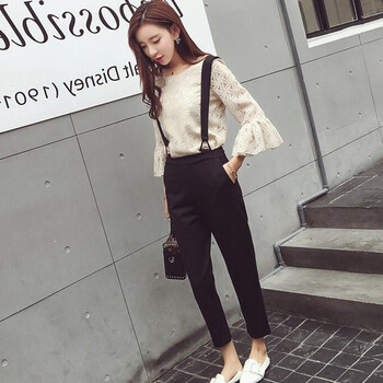 迪聖凱尼（DYSANKAINY） 中腰 背帶褲 女 九分褲 休閑褲