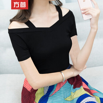 方茴 背帶，露肩，鏤空 短袖 T恤 女 一字領(lǐng)