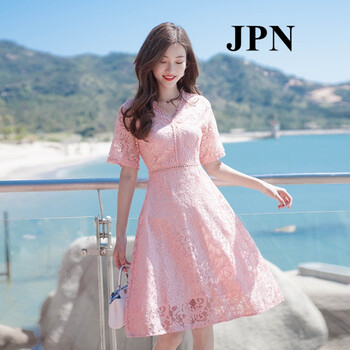 JPN 純色 拼接，蕾絲 連衣裙