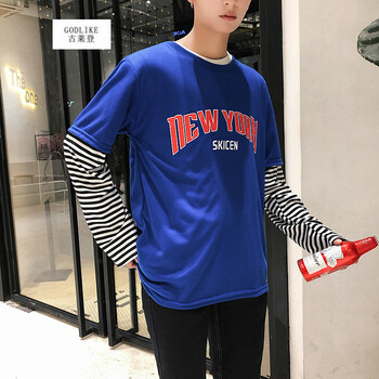 古萊登（GODLIKE） 長袖 男士T恤 藍色 S，XL，L，M，XXL，XXXL