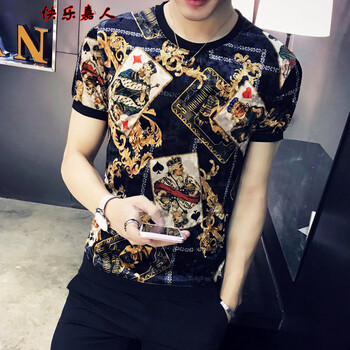 快樂(lè)嘉人 短袖 男士T恤 黃撲克 XL，L，XXXL，M，XXL