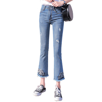 安卡丹（ANNCOODEN） 高腰 喇叭褲 女 九分褲 牛仔褲