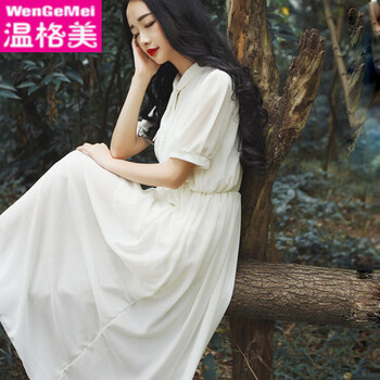 溫格美 純色 拼接 連衣裙