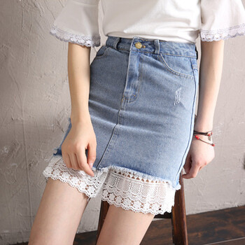 牛仔蕾絲半身短裙