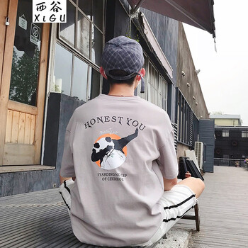 西谷（xigu） 短袖 男士T恤 I620熊貓圖案：杏灰 S，XL，L，XXL，M，XXXL