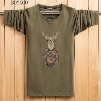 BOYXCO 長(zhǎng)袖 男士T恤 軍綠色小鹿人 S，XL，L，M，XXXL，加大，XXL