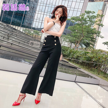 韓語(yǔ)琳空間 高腰 闊腳褲 女 長(zhǎng)褲 休閑褲