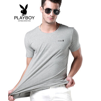 花花公子（PLAYBOY） 短袖 男士T恤 圓領(lǐng)麻灰 