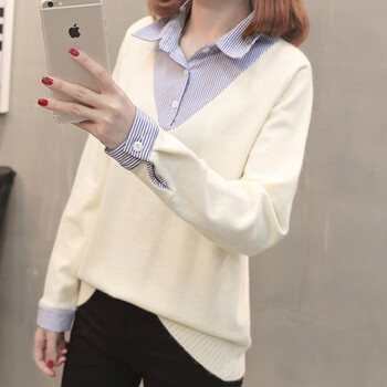 女短款長袖白襯衫