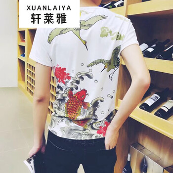 軒萊雅（XUANLAIYA） 短袖 男士T恤 紋身仙鶴短袖 