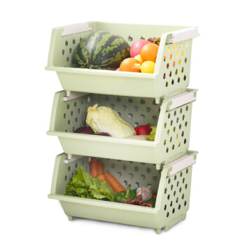 帅力 果蔬篮置物架 塑料组合易拿取厨房篮蔬菜水果储物架 马卡龙绿色三层 70*47*35cm SL17114Z