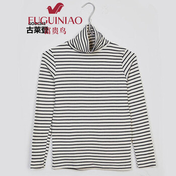 富貴鳥（FUGUINIAO） 長袖 男士T恤 高領(lǐng)條紋白色 XL，L，M，XXXL，XXL