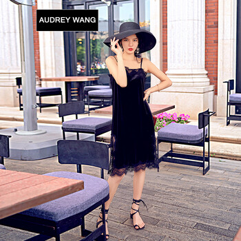 AUDREYWANG 純色 蕾絲 連衣裙