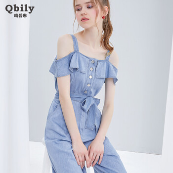 晴碧琳（qbily） 高腰 連衣褲 女 九分褲 牛仔褲
