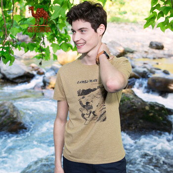 駱駝（CAMEL） 短袖 男士T恤 淺啡 XL，L，XXL，XXXL，M