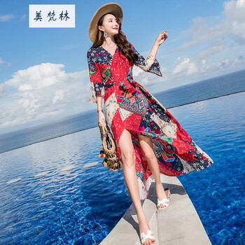 美梵林（Meifanlin） 碎花 拼接，撞色，印花 連衣裙