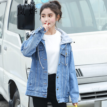 嵐燁 可脫卸帽 長(zhǎng)袖 女 短外套 口袋，不規(guī)則，紐扣