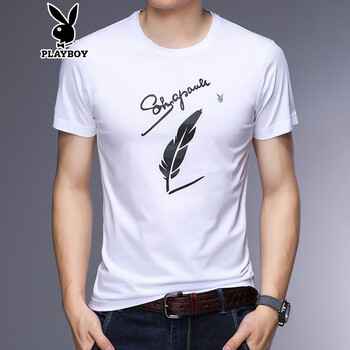 花花公子（PLAYBOY） 短袖 男士T恤 白色 XL，L，XXXL，M，XXL