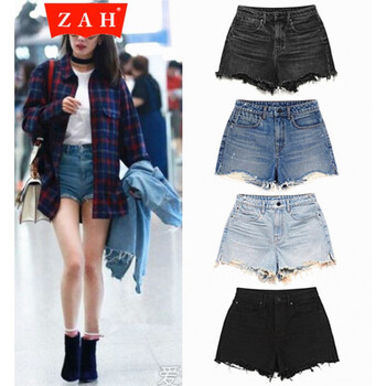 ZAH 高腰 闊腿褲 女 短褲 牛仔褲