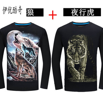 伊優(yōu)酷奇 長(zhǎng)袖 男士T恤 山中狼+夜行虎 