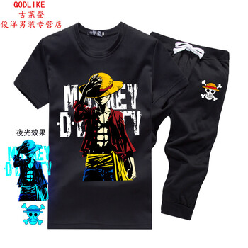 古萊登（GODLIKE） 短袖 男士T恤 復(fù)古路飛黑 