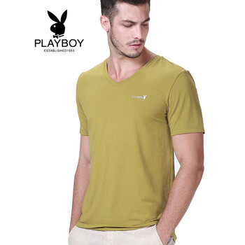 花花公子（PLAYBOY） 短袖 男士T恤 V領(lǐng)軍綠 