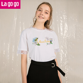 lagogo 拼接，印花，蕾絲 短袖 T恤 女 