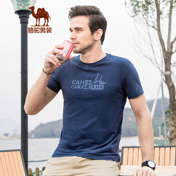 駱駝（CAMEL） 短袖 男士T恤 海藍(lán) XL，L，M，XXXL，XXL