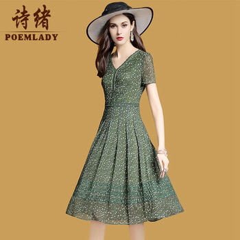 詩緒（POEMLADY） 碎花 拉鏈裝飾，褶皺，印花 連衣裙