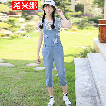 希米娜（XIMINA） 中腰 背帶褲 女 七分褲 牛仔褲
