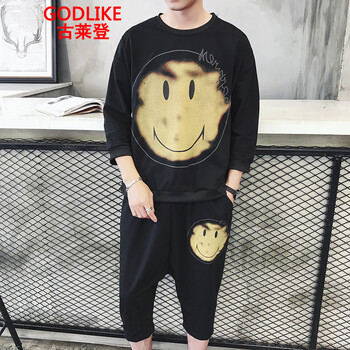 古萊登（GODLIKE） 七分袖 男士T恤 黑色(套裝) 