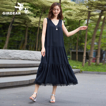 哥弟（GIRDEAR） 純色 蕾絲 連衣裙
