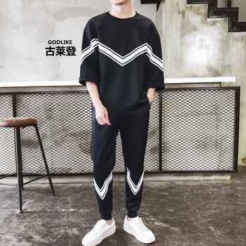 古萊登（GODLIKE） 七分袖 男士T恤 黑色一杠 XL，L，XXXL，XXL，M