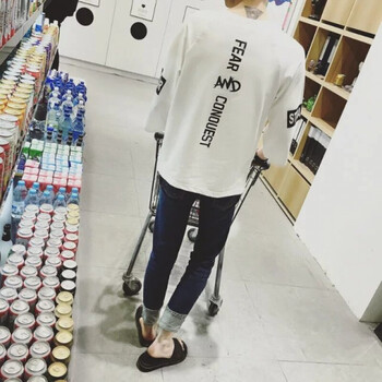 洛萊娜（ROBE DE REINE） 七分袖 男士T恤 七分袖后印花 白色 XL，L，M