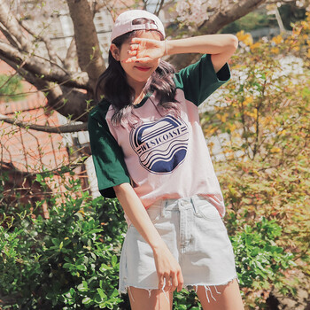 JCOOLSTORY 拼接，印花 短袖 T恤 女 圓領