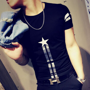 依蔻蘭蒂（yiKOULANDi） 短袖 男士T恤 條紋星星短T黑 