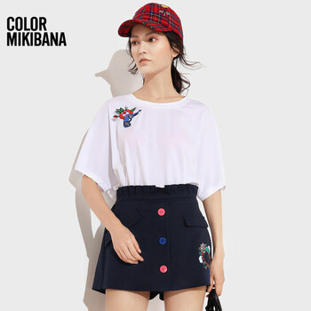 COLORMIKIBANA 刺繡，鏤空 短袖 T恤 女 圓領(lǐng)