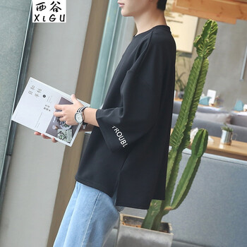 西谷（xigu） 七分袖 男士T恤 字母袖黑色 S，XL，L，M，XXXL，XXL