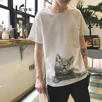 UYUK 短袖 男士T恤 白色大貓 