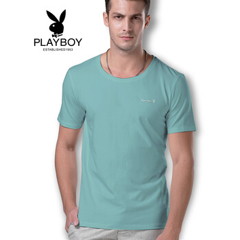 花花公子（PLAYBOY） 短袖 男士T恤 圓領(lǐng)豆沙綠 