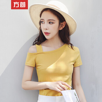 方茴 露肩 短袖 T恤 女 斜領(lǐng)