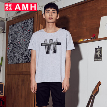 AMH 短袖 男士T恤 淺灰色 