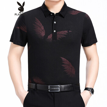 花花公子（PLAYBOY） 短袖 男士T恤 黑加紅 S，XL，L，M，XXXL，XXL