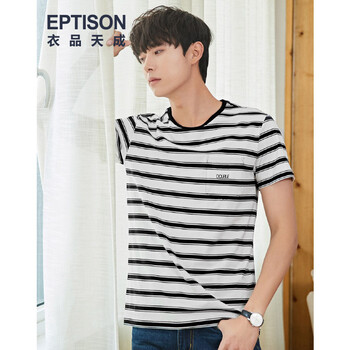 衣品天成 短袖 男士T恤 黑白條 